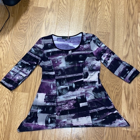Laura Purple &  Black Abstract Mid Sleeve A Line Top/Blouse (Size Medium) - Picture 8 of 8